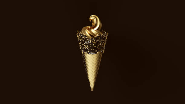 istock Gold Leaf Ice Cream with Gold Leaf Cone and Black Icing with Gold Sprinkles 1042336230
