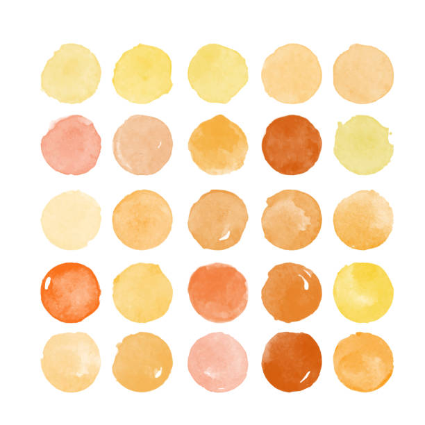 set von bunten aquarell handbemalte runde formen, flecken, kreise, blobs isoliert auf weiß. illustration für künstlerische gestaltung - liquid drop orange yellow stock-grafiken, -clipart, -cartoons und -symbole