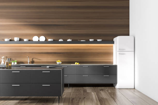 istock Black and dark wooden kitchen interior 1042339726