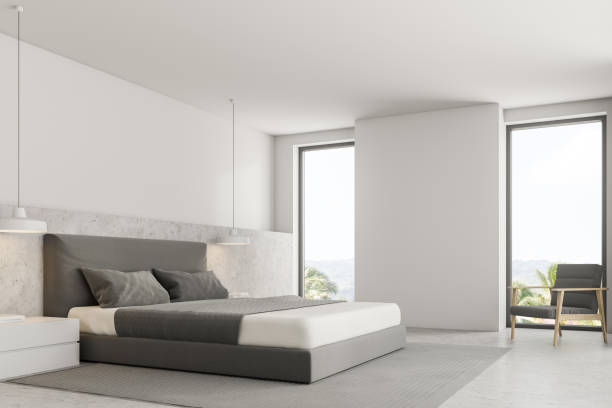 istock Luxury white bedroom corner, loft 1042342548