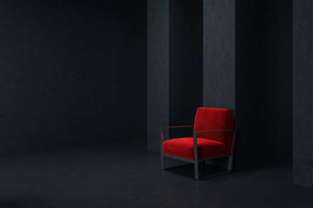 istock Red armchair in empty black living room corner 1042342822