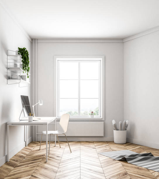 istock Side view of minimalistic home office, white 1042342870
