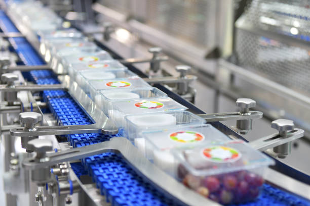 istock Food products boxs transfer on Automated conveyor systems 1042343622