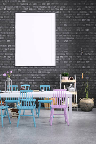 istock Nordic style apartment dining room with picture frame template 1042343638
