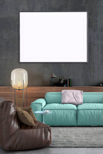 istock Modern Nordic style living room with picture frame template 1042343648