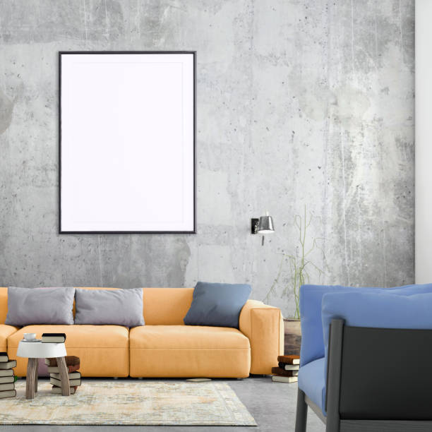 istock Modern Nordic style living room with picture frame template 1042343698
