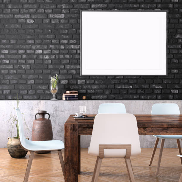 istock Nordic style apartment dining room office studio with picture frame template 1042343702