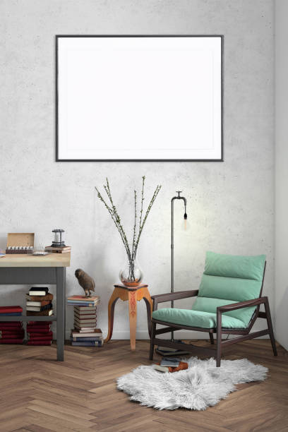 istock Contemporary home office interior background poster template 1042343718