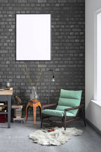 istock Contemporary home office interior background poster template 1042343722