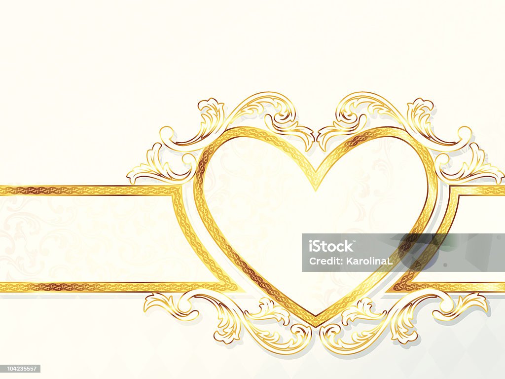 Горизонтальный рококо Свадебные баннер с эмблемой в виде сердца - Векторная графика Атласная ткань роялти-фри