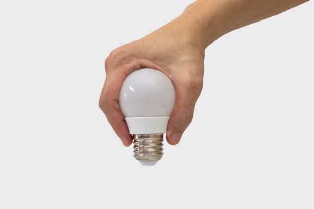 istock Hand holding a light bulb shape isolated on white background 1042356030