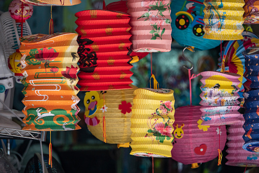 September 22, 2018, Hong Kong: Traditional Chinese Mid-Autumn Festival lanterns are seen hanging at a store in Shau Kei Wan. Mid-Autumn Festival is one of the most colourful traditional Chinese festivals celebrated in Hong Kong.