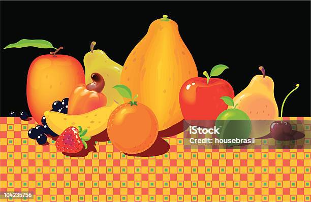Frutas Na Mesa - Arte vetorial de stock e mais imagens de Salada de Frutas - Salada de Frutas, Castanha de Caju, Cereja