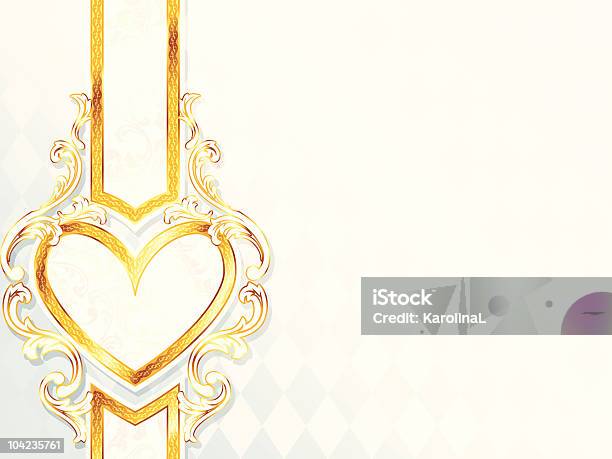 Горизонтальный Рококо Свадебные Баннер С Эмблемой В Виде Сердца — стоковая векторная графика и другие изображения на тему Атласная ткань