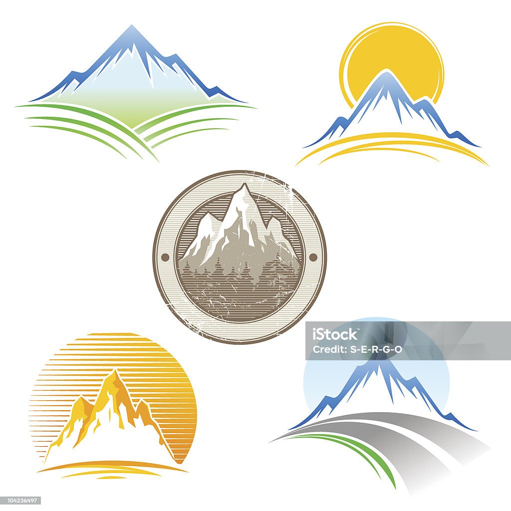 Set di vettore delle montagne Emblema - arte vettoriale royalty-free di Alpinismo