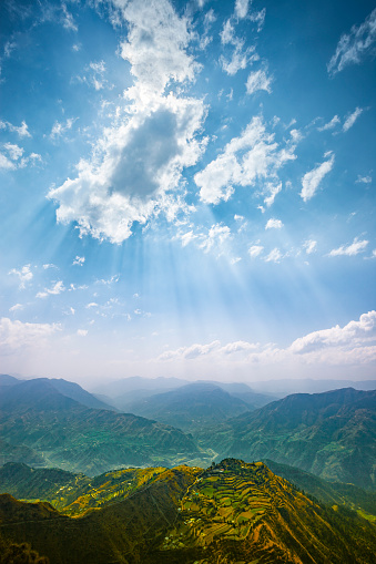 Beautiful scenic view of Himalayas mountain.Shoot location Chail, Himachal Pradesh, India.