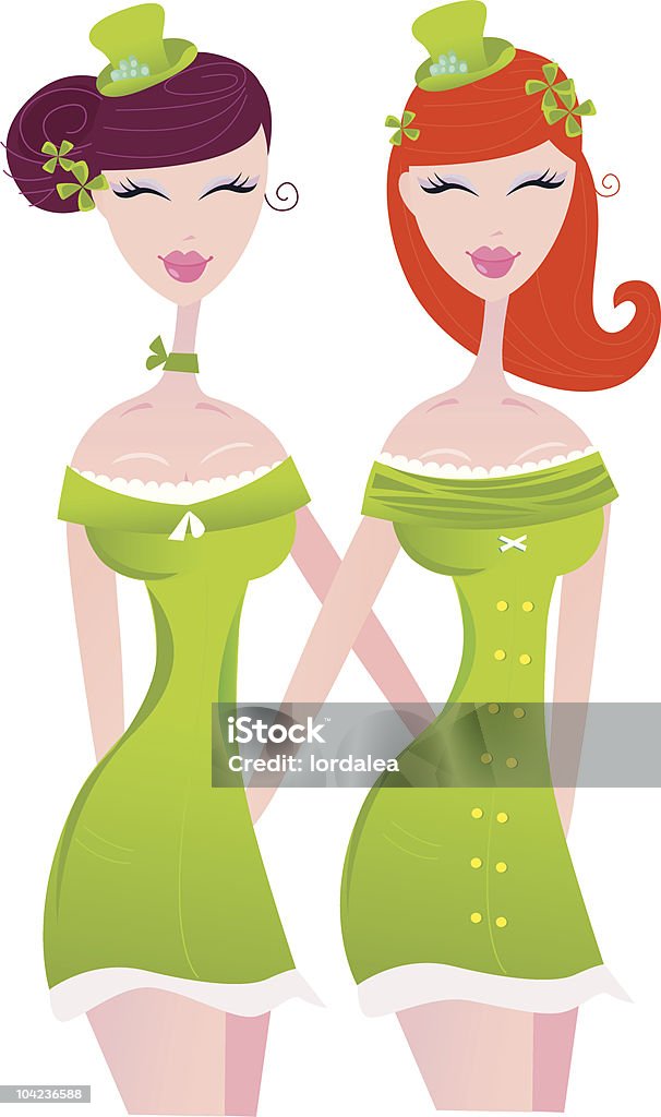 Giorno di San Patrizio irish ragazze in verde - arte vettoriale royalty-free di Adulto