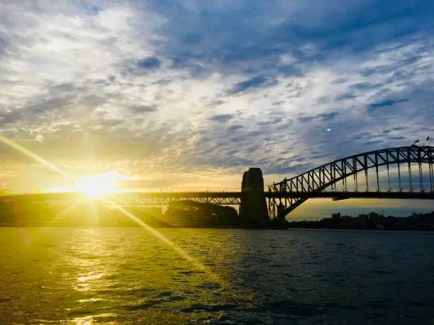 bridge, view, sunset, beautiful, sun, clouds, people, travel