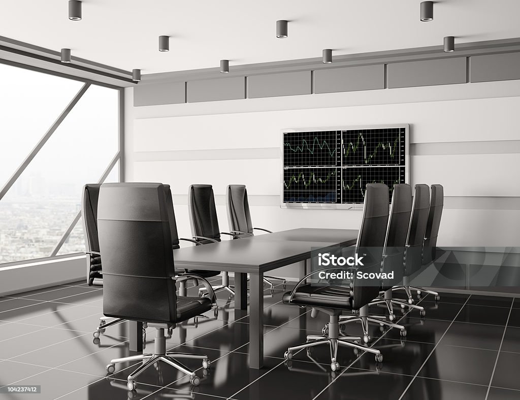 Moderno interior de una sala de juntas con lcd 3d - Foto de stock de Blanco - Color libre de derechos