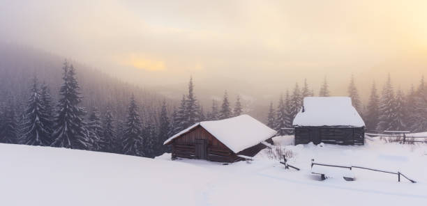 istock Fantastic landscape with snowy house 1042376108