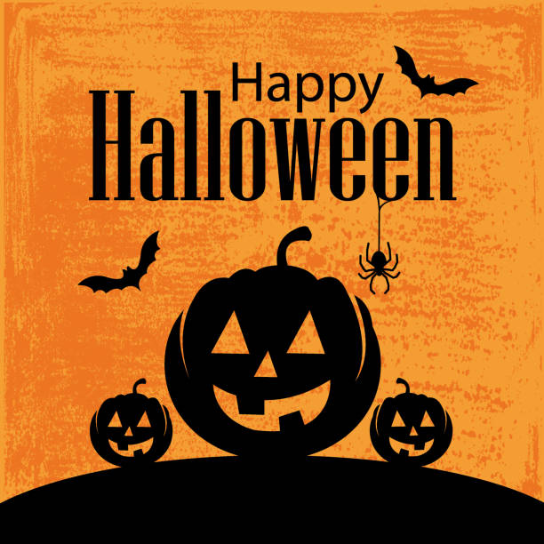 Vector of Happy Halloween and Mighty Pumpkin with grunge textured background.