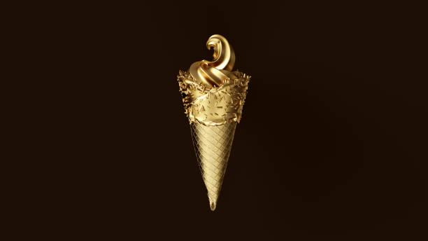 istock Gold Leaf Ice Cream with Gold Leaf Cone and Gold Icing with Gold Sprinkles 1042379566