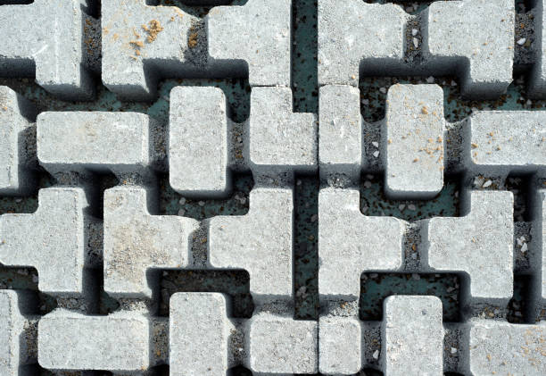 close up brick interlocking blocks - driveway brick paving stone interlocked imagens e fotografias de stock