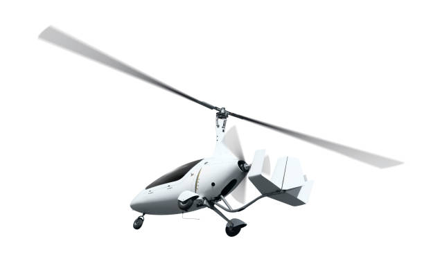 istock Autogyro in flight with rotating propellers 1042391836
