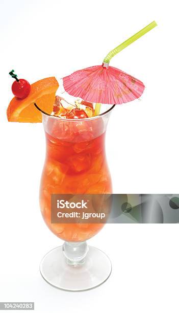 Tropical Cocktail In A Glass With An Umbrella Stock Photo - Download Image Now - Mai Tai, Hawaiian Culture, White Background