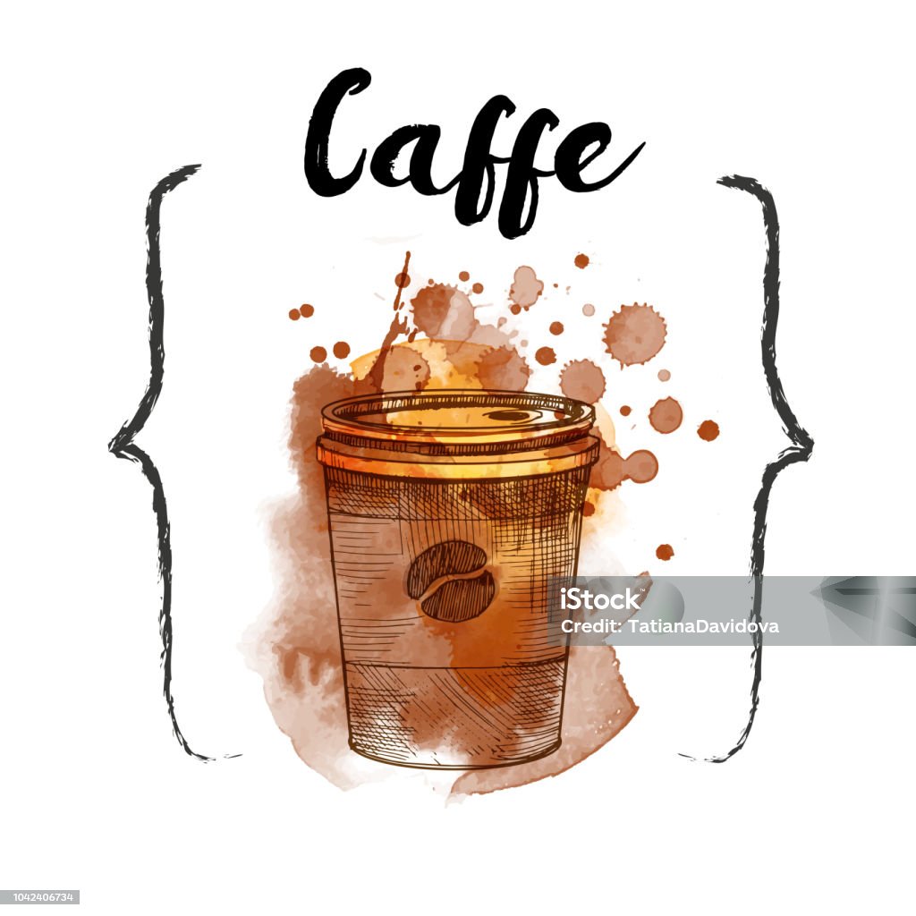 Coffee Fast food. Hand drawn sketch. Pizza stock vector