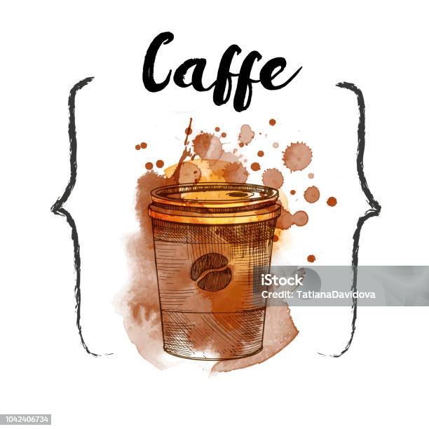 Coffee Stock Illustration - Download Image Now - Pizza, Watercolor Painting, American Culture