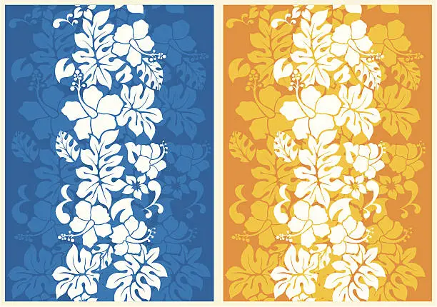 Vector illustration of A floral seamless background, one blue the other gold