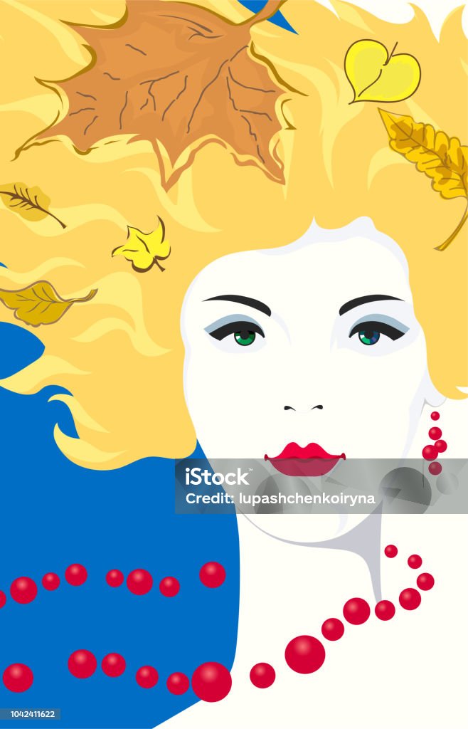 Autumn Hair Leaves BeadsBeautiful girl with developing in the wind blond hair Beautiful girl with developing in the wind blond hair in the sunlight Dreaming stock vector