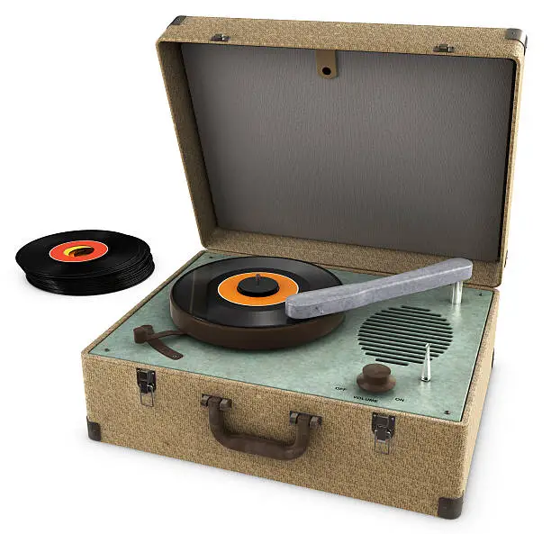 A Vintage Record Player Isolated on white. Includes Clipping path!