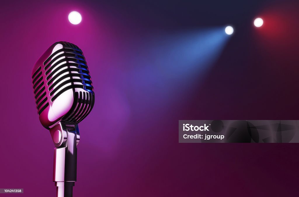 On Stage  Microphone Stock Photo