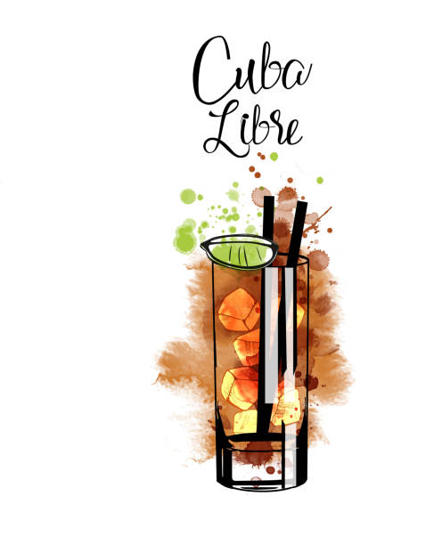 ilustrações, clipart, desenhos animados e ícones de cuba libre - food illustration and painting painted image mint