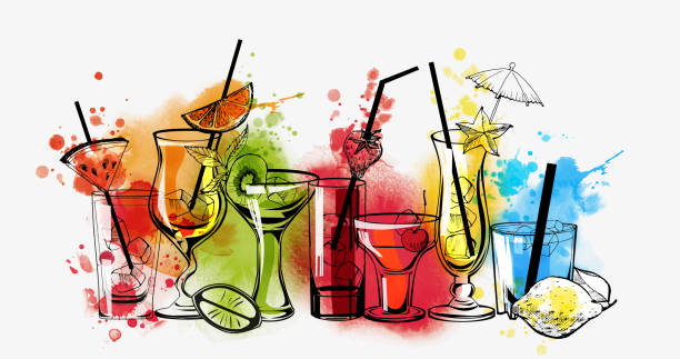 ilustraciones, imágenes clip art, dibujos animados e iconos de stock de antecedentes de coctail - cócteles