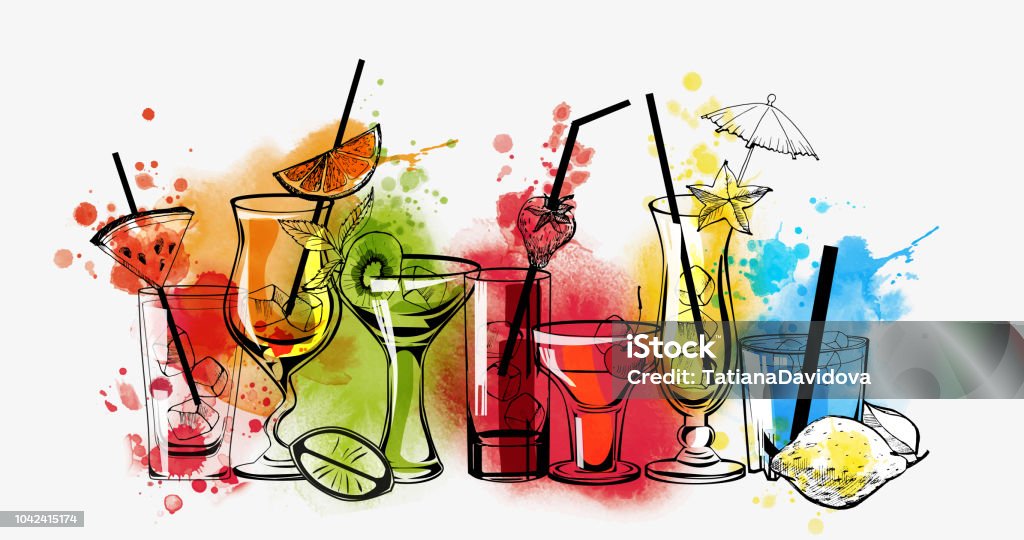 Coctail backround Cocktail party. Watercolor vector background Cocktail stock vector