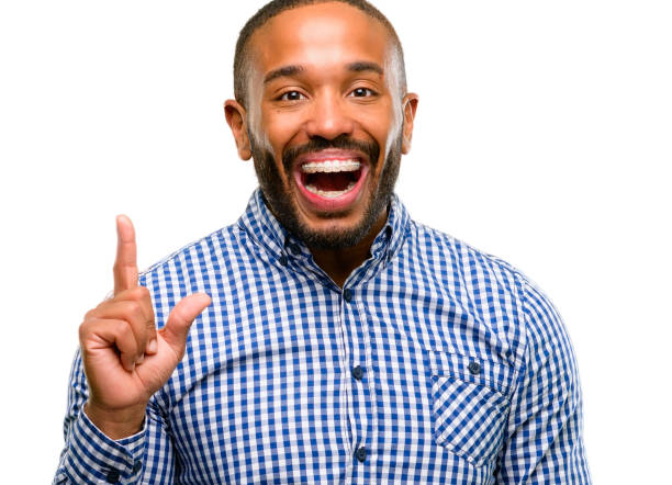 istock African american man with beard pointing away side with finger 1042415276