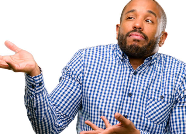 istock African american man with beard doubt expression, confuse and wonder concept, uncertain future 1042415374