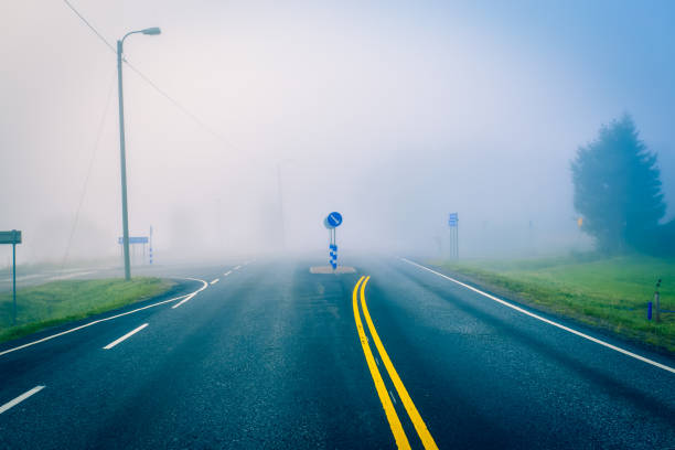 istock Misty road view from Kajaani, Finland. 1042415700