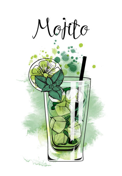 Mojito Cocktail party. Watercolor vector background mojito stock illustrations