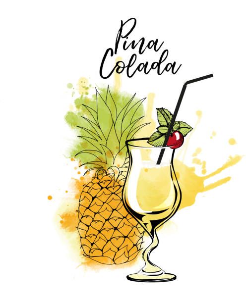 pina colada - food illustration and painting painted image mint stock illustrations