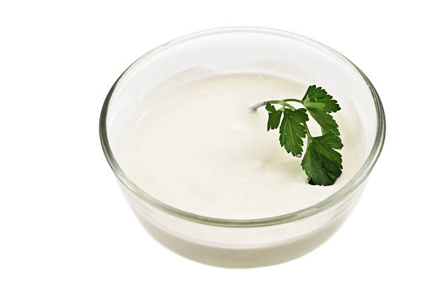 istock Glass bowl with sour cream 104242093