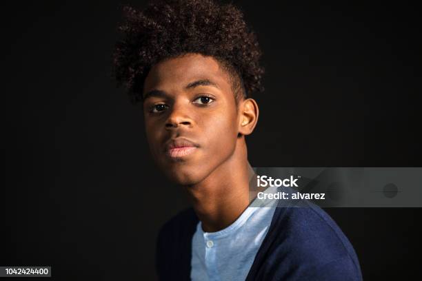 Teenager With Afro Hair Style Stock Photo - Download Image Now - Teenager, African-American Ethnicity, Portrait