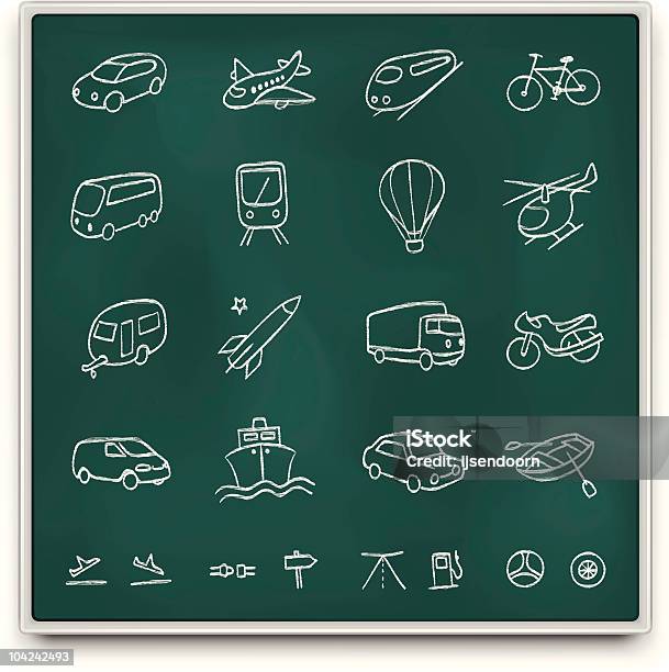 Vetores de Transporte Chalkboard Ícones e mais imagens de Desenho de Carvão - Desenho de Carvão, Avião, Quadro-negro