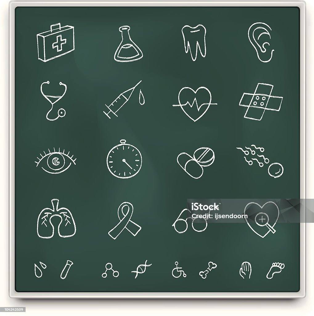 Chalkboard iconos médicos - arte vectorial de Dibujo a la tiza libre de derechos