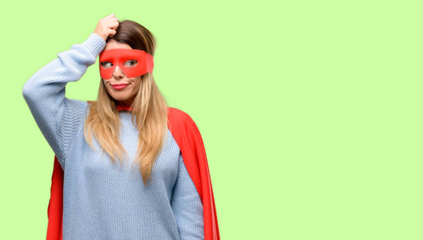 istock Young super woman doubt expression, confuse and wonder concept, uncertain future 1042425530