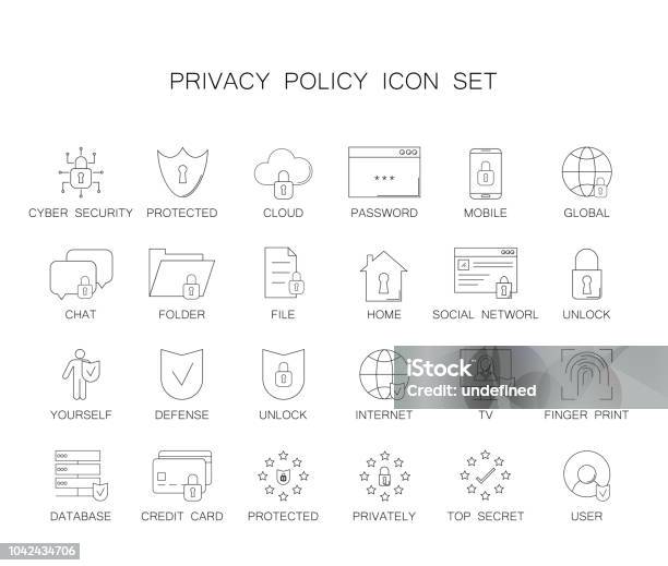 Privacy Policy Icon Set Line Icon Vector Stock Illustration - Download Image Now - Icon Symbol, Cookie, General Data Protection Regulation