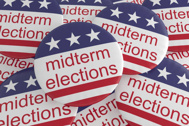 USA Politics News Badges: Pile of Midterm Elections Buttons With US Flag, 3d illustration USA Politics News Badges: Pile of Midterm Elections Buttons With US Flag, 3d illustration midterm election stock pictures, royalty-free photos & images